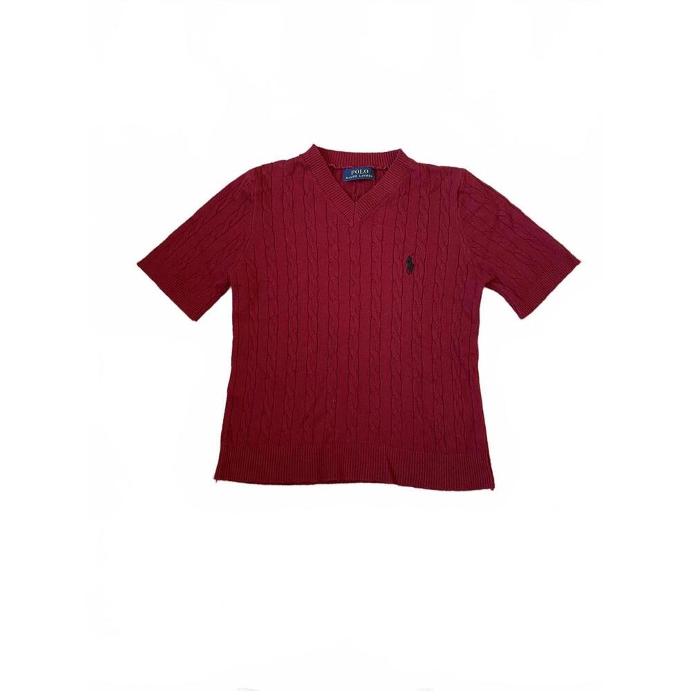 EUC Polo Ralph Lauren Red Cable Knit Short Sleeve Sweater Size XS